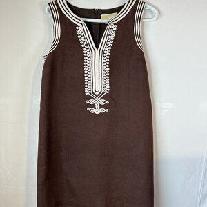 Michael Kors 100% Linen Sleeveless  Embroidered Shift  Dress Timeless & Luxe  6